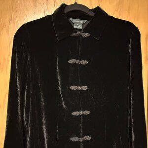 Vintage Black Velvet Button Up Blouse with Frog Knot Buttons
